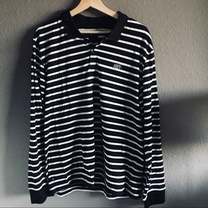 black and white collared long sleeve obey shirt